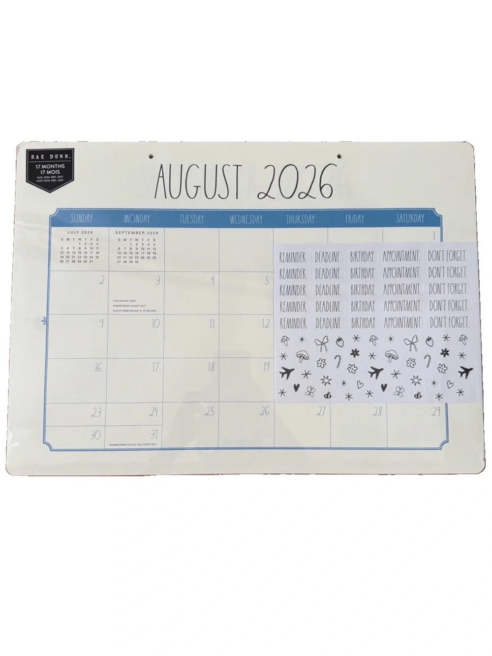 2027 Rae Dunn Desk Blotter Planner Calendar 17 Month August’06-Dec.2027 Blue
